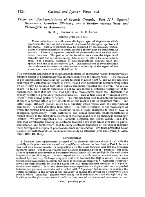 Photo- and semi-conductance of organic crystals. Part II. Spectral dependence, quantum efficiency, and a relation between semi- and photo-effects in anthracene