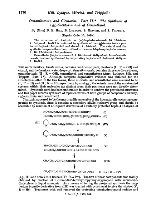 Oenanthotoxin and cicutoxin. Part II. The synthesis of (±)-cicutoxin and of oenanthetol