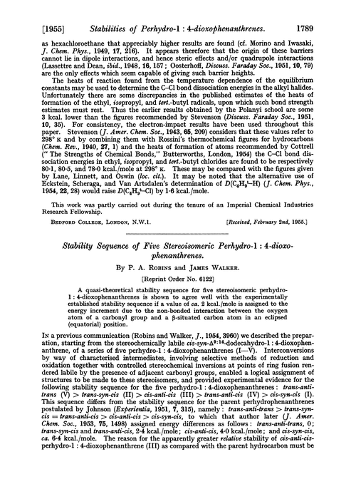 Stability sequence of five stereoisomeric perhydro-1 : 4-dioxophenanthrenes