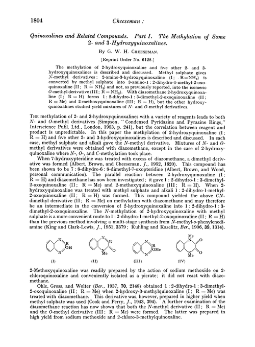 Quinoxalines and related compounds. Part I. The methylation of some 2- and 3-hydroxyquinoxalines