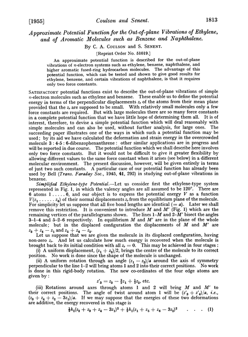 Approximate potential function for the out-of-plane vibrations of ethylene, and of aromatic molecules such as benzene and naphthalene