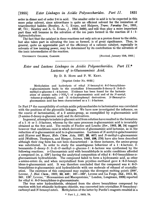 Ester and lactone linkages in acidic polysaccharides. Part II. Lactones of D-glucosaminic acid