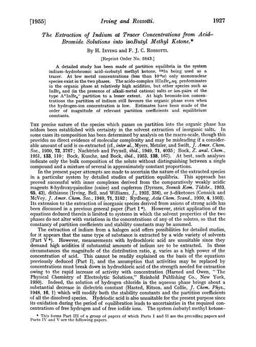 The extraction of indium at tracer concentrations from acid–bromide solutions into isobutyl methyl ketone