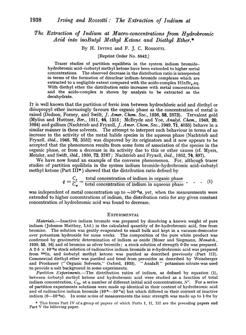 The extraction of indium at macro-concentrations from hydrobromic acid into isobutyl methyl ketone and diethyl ether