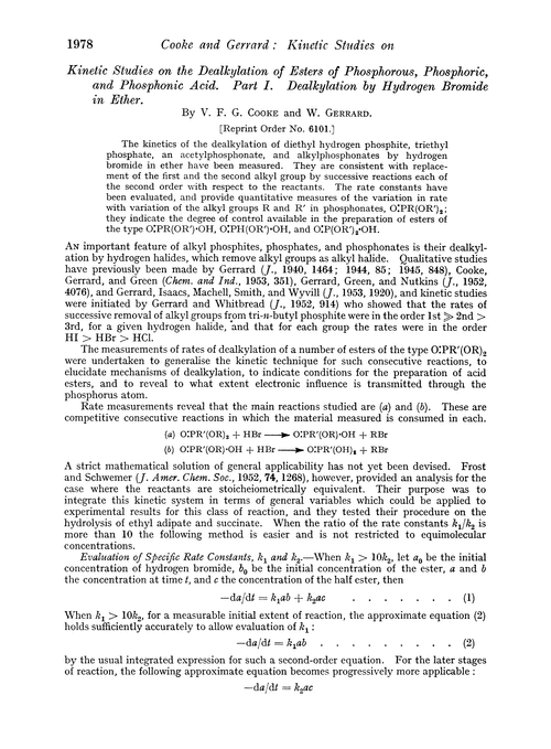 Kinetic studies on the dealkylation of esters of phosphorous, phosphoric, and phosphonic acid. Part I. Dealkylation by hydrogen bromide in ether