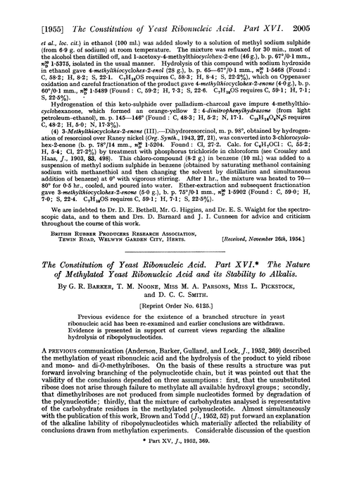 The constitution of yeast ribonucleic acid. Part XVI. The nature of methylated yeast ribonucleic acid and its stability to alkalis