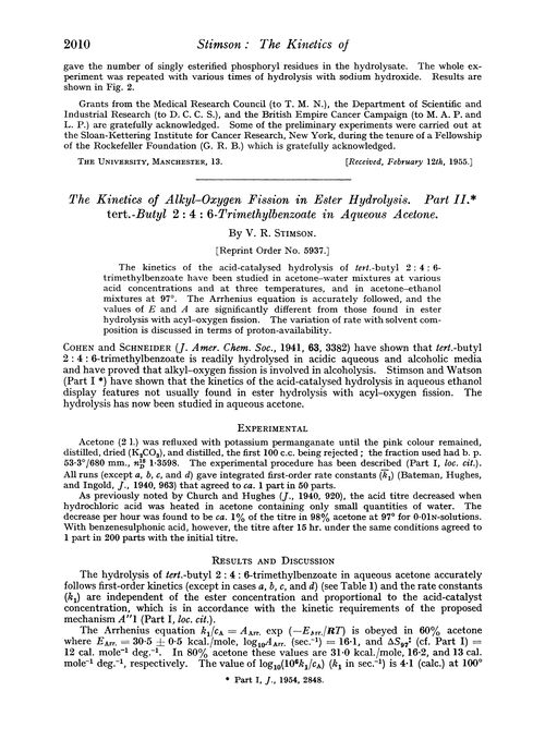 The kinetics of alkyl–oxygen fission in ester hydrolysis. Part II. tert.-Butyl 2 : 4 : 6-trimethylbenzoate in aqueous acetone