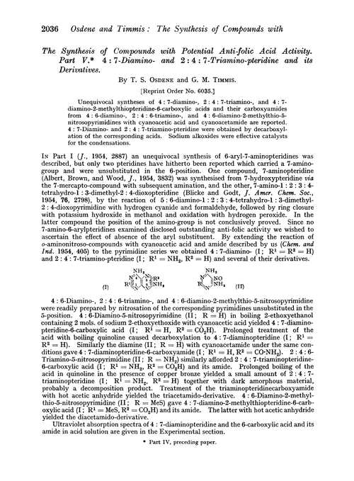 The synthesis of compounds with potential anti-folic acid activity. Part V. 4 : 7-Diamino- and 2 : 4 : 7-triamino-pteridine and its derivatives