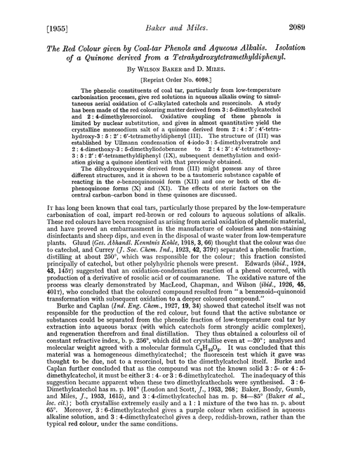 The red colour given by coal-tar phenols and aqueous alkalis. Isolation of a quinone derived from a tetrahydroxytetramethyldiphenyl