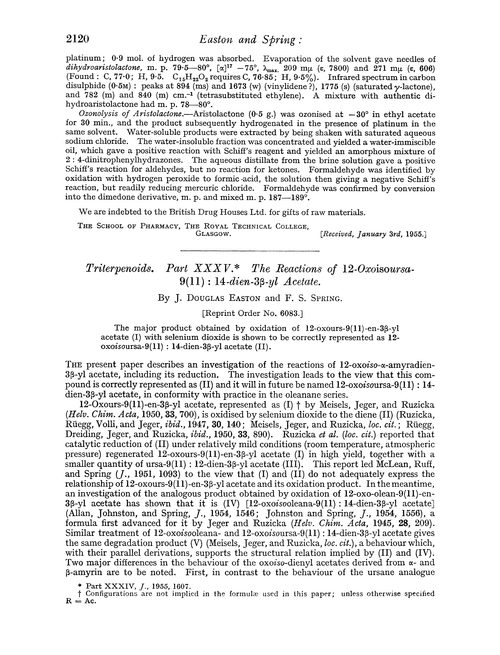 Triterpenoids. Part XXXV. The reactions of 12-oxoisoursa-9(11): 14-dien-3β-yl acetate