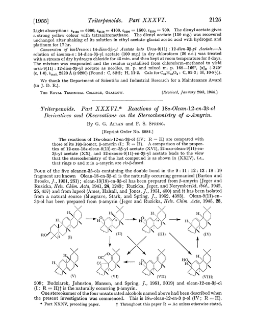Triterpenoids. Part XXXVI. Reactions of 18α-olean-12-en-3β-ol derivatives and observations on the stereochemistry of α-amyrin