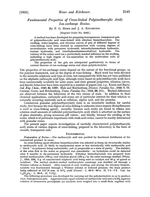 Fundamental properties of cross-linked poly(methacrylic acid) ion-exchange resins