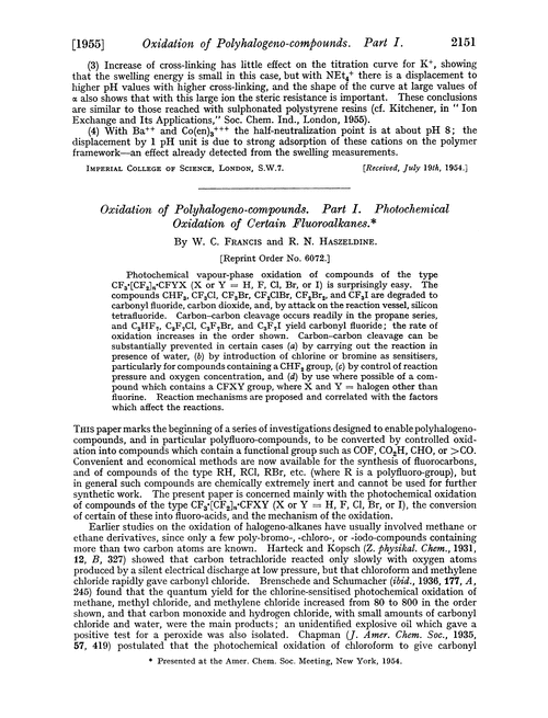 Oxidation of polyhalogeno-compounds. Part I. Photochemical oxidation of certain fluoroalkanes