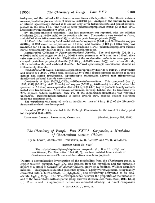 The chemistry of fungi. Part XXV. Oosporein, a metabolite of Chaetomium aureum chivers