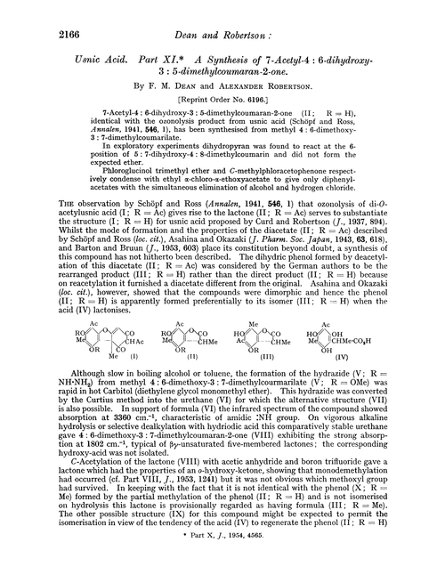 Usnic acid. Part XI. A synthesis of 7-acetyl-4: 6-dihydroxy-3: 5-dimethylcoumaran-2-one