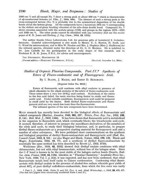 Studies of organic fluorine compounds. Part IV. Synthesis of esters of fluoro-oxaloacetic and of fluoropyruvic acid