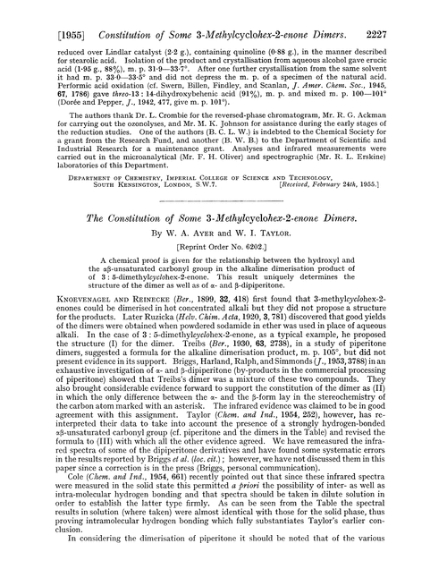 The constitution of some 3-methylcyclohex-2-enone dimers