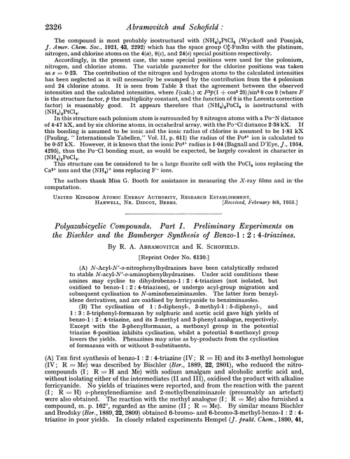 Polyazabicyclic compounds. Part I. Preliminary experiments on the bischler and the bamberger synthesis of benzo-1 : 2 : 4-triazines