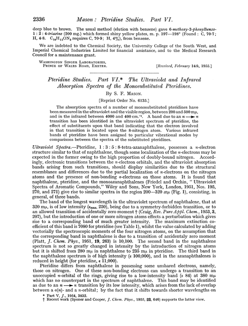 Pteridine studies. Part VI. The ultraviolet and infrared absorption spectra of the monosubstituted pteridines