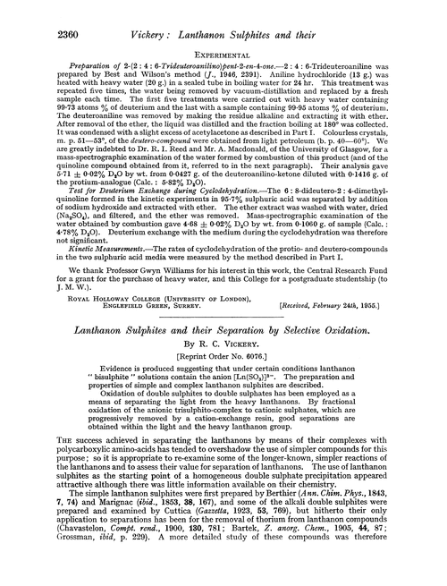 Lanthanon sulphites and their separation by selective oxidation