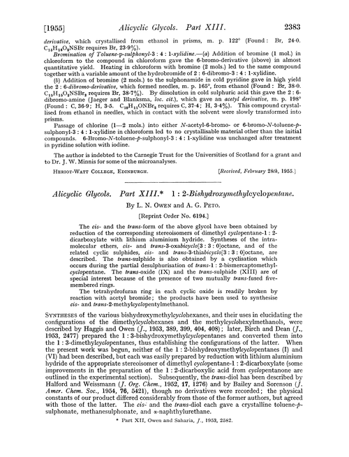 Alicyclic glycols. Part XIII. 1 : 2-Bishydroxymethylcyclopentane