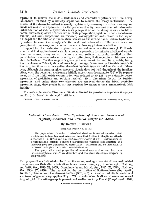Indazole derivatives: the synthesis of various amino- and hydroxy-indazoles and derived sulphonic acids