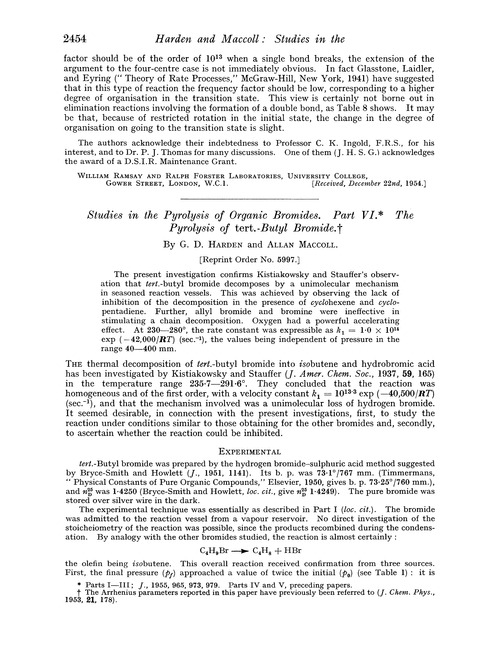 Studies in the pyrolysis of organic bromides. Part VI. The pyrolysis of tert.-butyl bromide