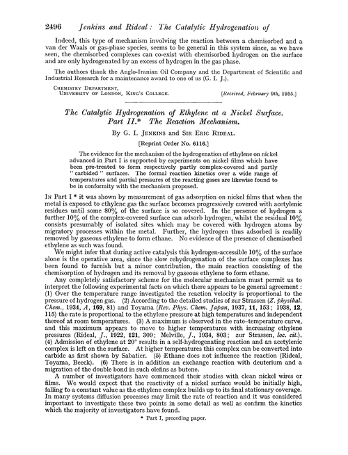 The catalytic hydrogenation of ethylene at a nickel surface. Part II. The reaction mechanism