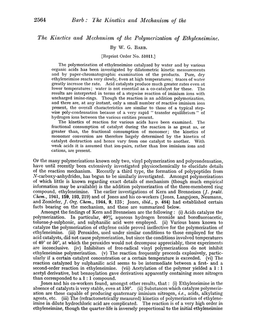 The kinetics and mechanism of the polymerization of ethyleneimine