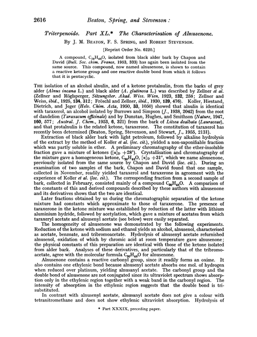Triterpenoids. Part XL. The characterisation of alnusenone