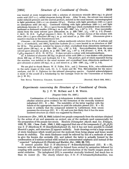 Experiments concerning the structure of a constituent of orcein