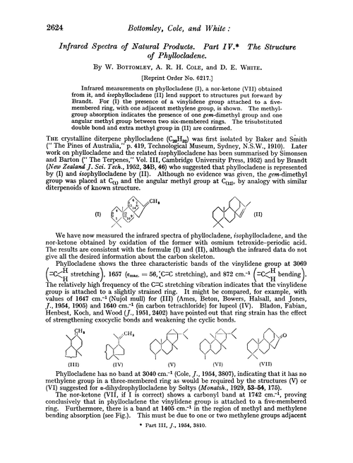 Infrared spectra of natural products. Part IV. The structure of phyllocladene