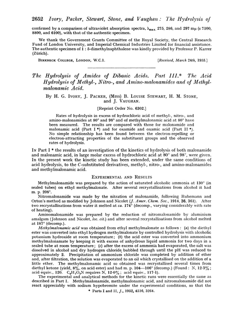 The hydrolysis of amides of dibasic acids. Part III. The acid hydrolysis of methyl-, nitro-, and amino-malonamides and of methylmalonamic acid