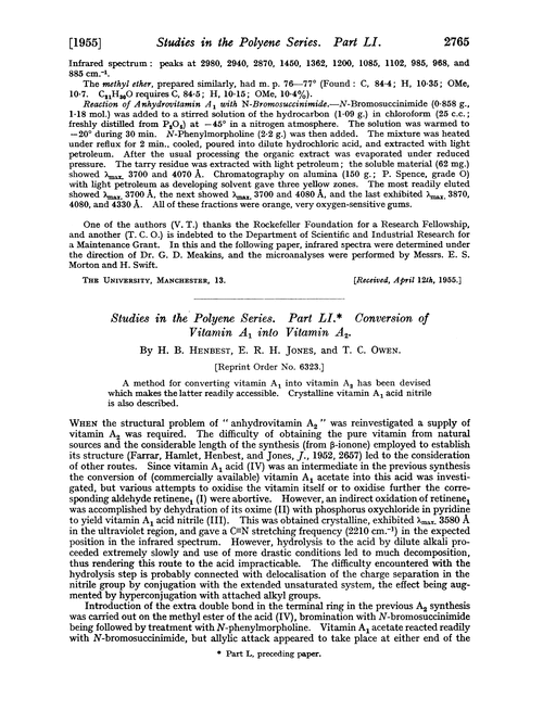 Studies in the polyene series. Part LI. Conversion of vitamin A1 into vitamin A2