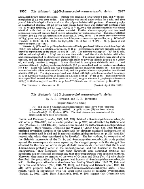The epimeric (±;)-3-aminocyclohexanecarboxylic acids