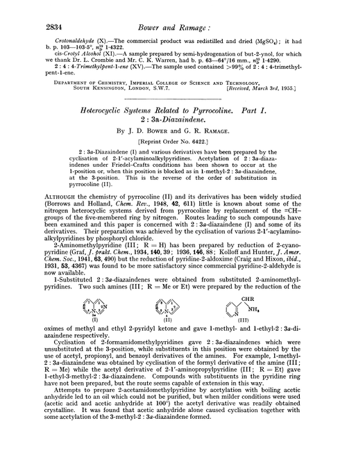 Heterocyclic systems related to pyrrocoline. Part I. 2: 3a-Diazaindene
