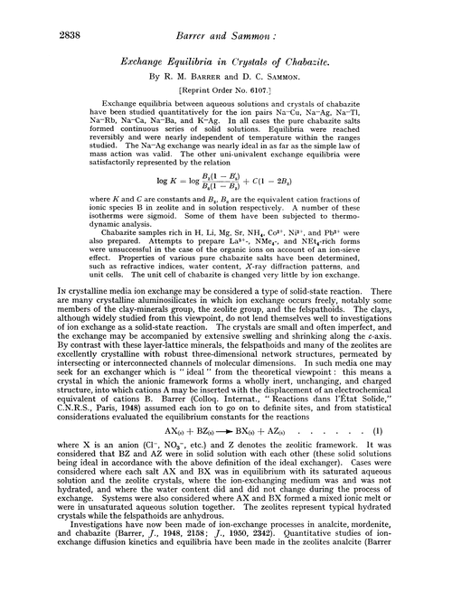 Exchange equilibria in crystals of chabazite