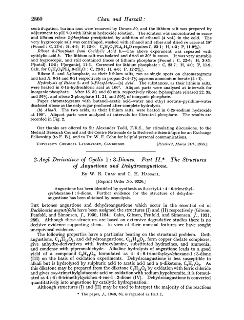 2-Acyl derivatives of cyclic 1: 3-diones. Part II. The structures of angustione and dehydroangustione