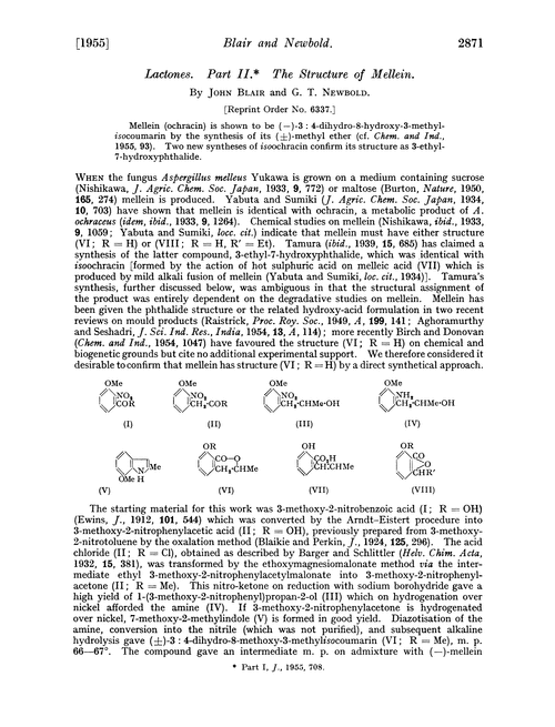 Lactones. Part II. The structure of mellein