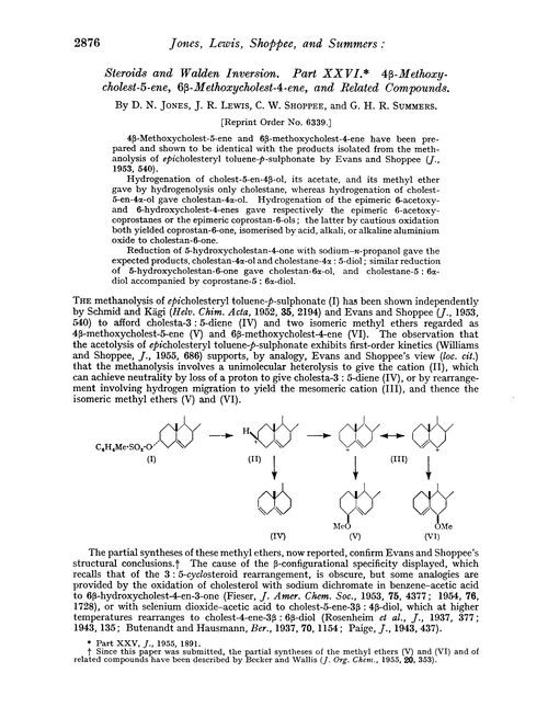 Steroids and walden inversion. Part XXVI. 4β-Methoxycholest-5-ene, 6β-methoxycholest-4-ene, and related compounds