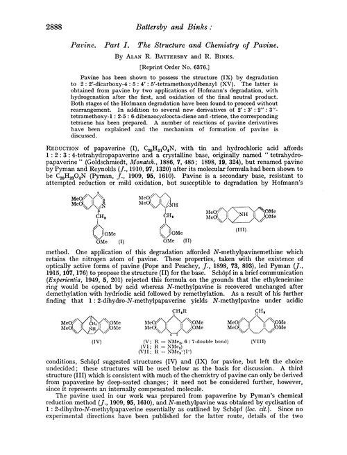Pavine. Part I. The structure and chemistry of pavine