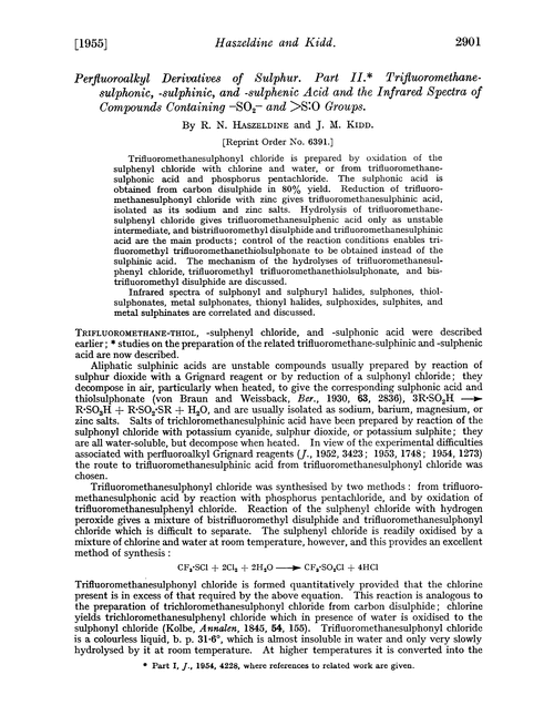 Perfluoroalkyl derivatives of sulphur. Part II. Trifluoromethane-sulphonic, -sulphinic, and -sulphenic acid and the infrared spectra of compounds containing–SO2– and > S:O groups