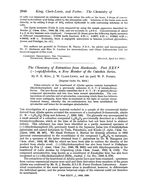 The chemistry of extractives from hardwoods. Part XXV.(—)-epiAfzelechin, a new member of the catechin series