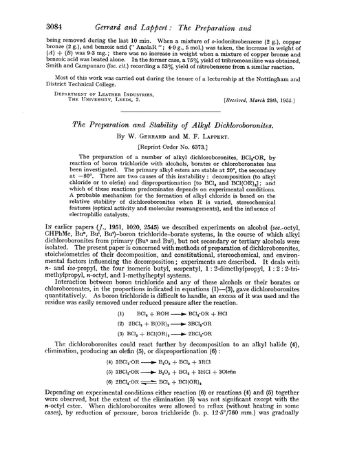 The preparation and stability of alkyl dichloroboronites