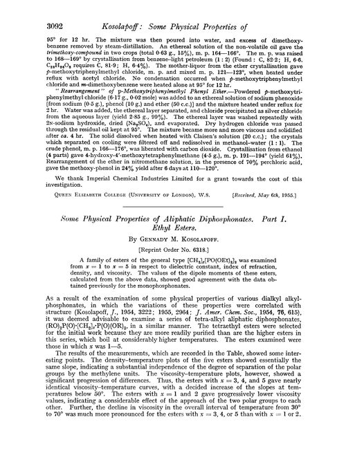 Some physical properties of aliphatic diphosphonates. Part I. Ethyl esters