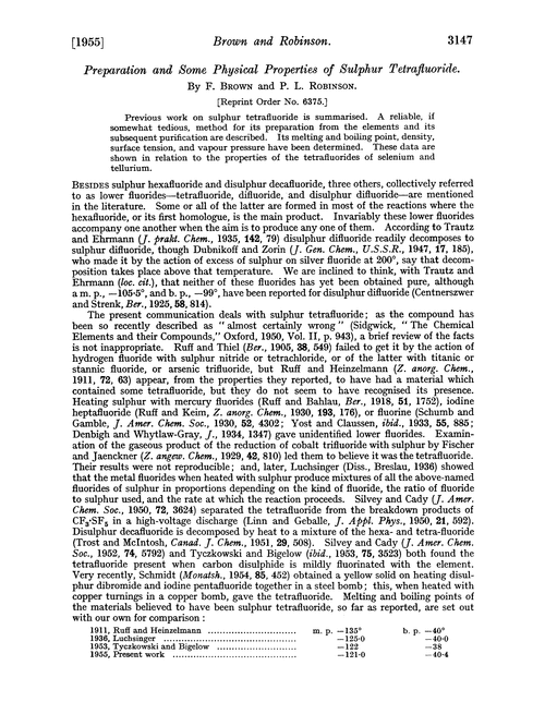 Preparation and some physical properties of sulphur tetrafluoride