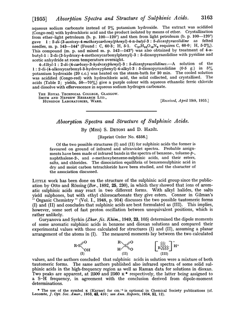 Absorption spectra and structure of sulphinic acids