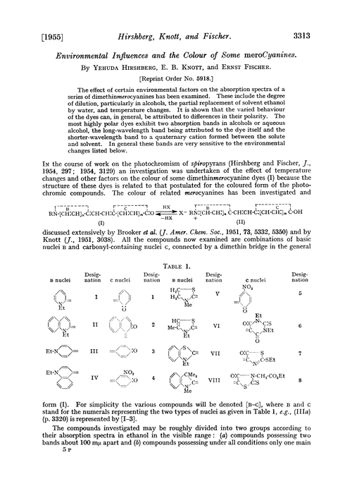 Environmental influences and the colour of some merocyanines