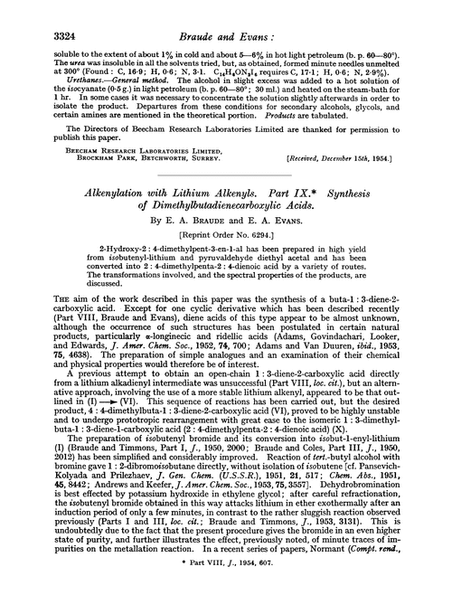 Alkenylation with lithium alkenyls. Part IX. Synthesis of dimethylbutadienecarboxylic acids