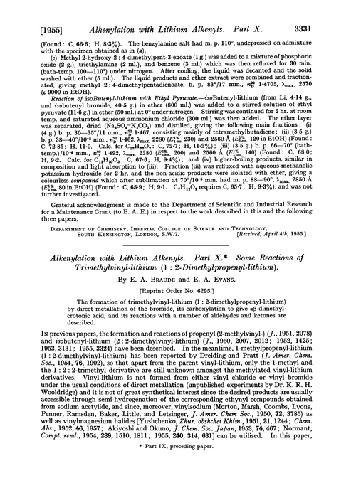 Alkenylation with lithium alkenyls. Part X. Some reactions of trimethylvinyl-lithium (1 : 2-dimethylpropenyl-lithium)